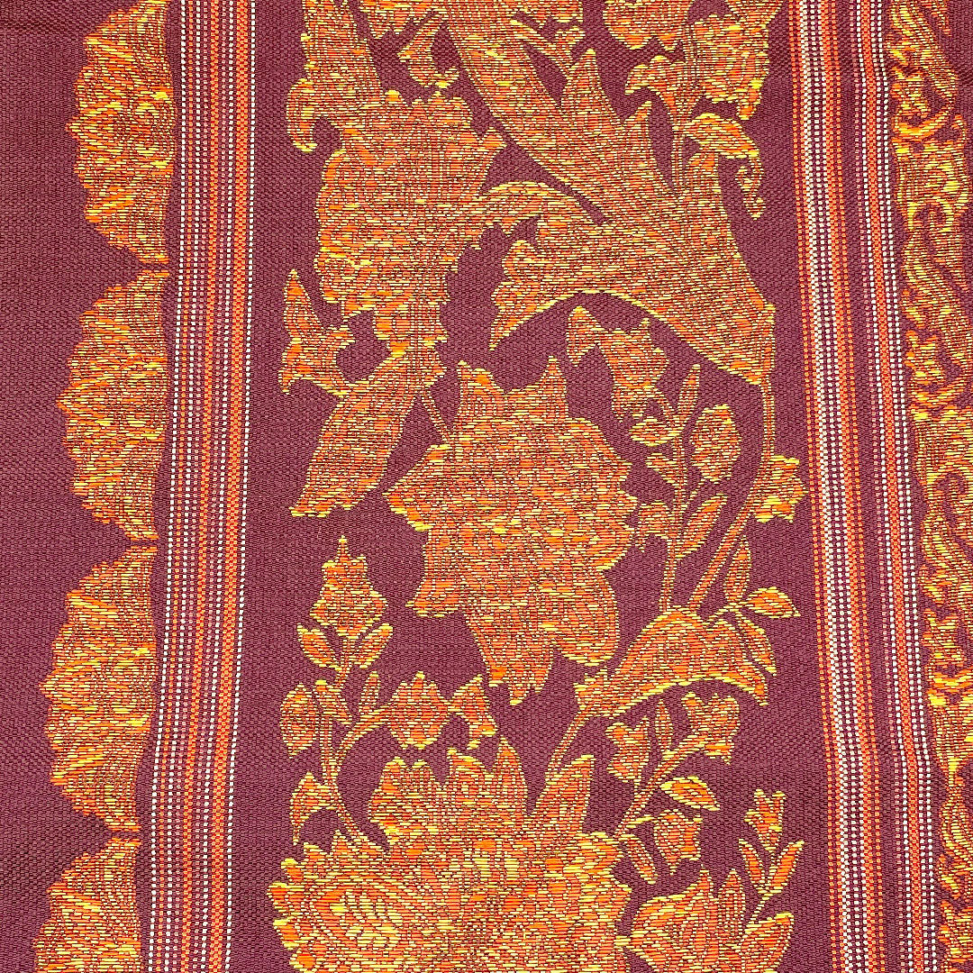 Nagoya obi with chintz pattern, obi length 359cm, pure silk, S rank, six-pass, casual, purple, 1124001182320, Nagoya style