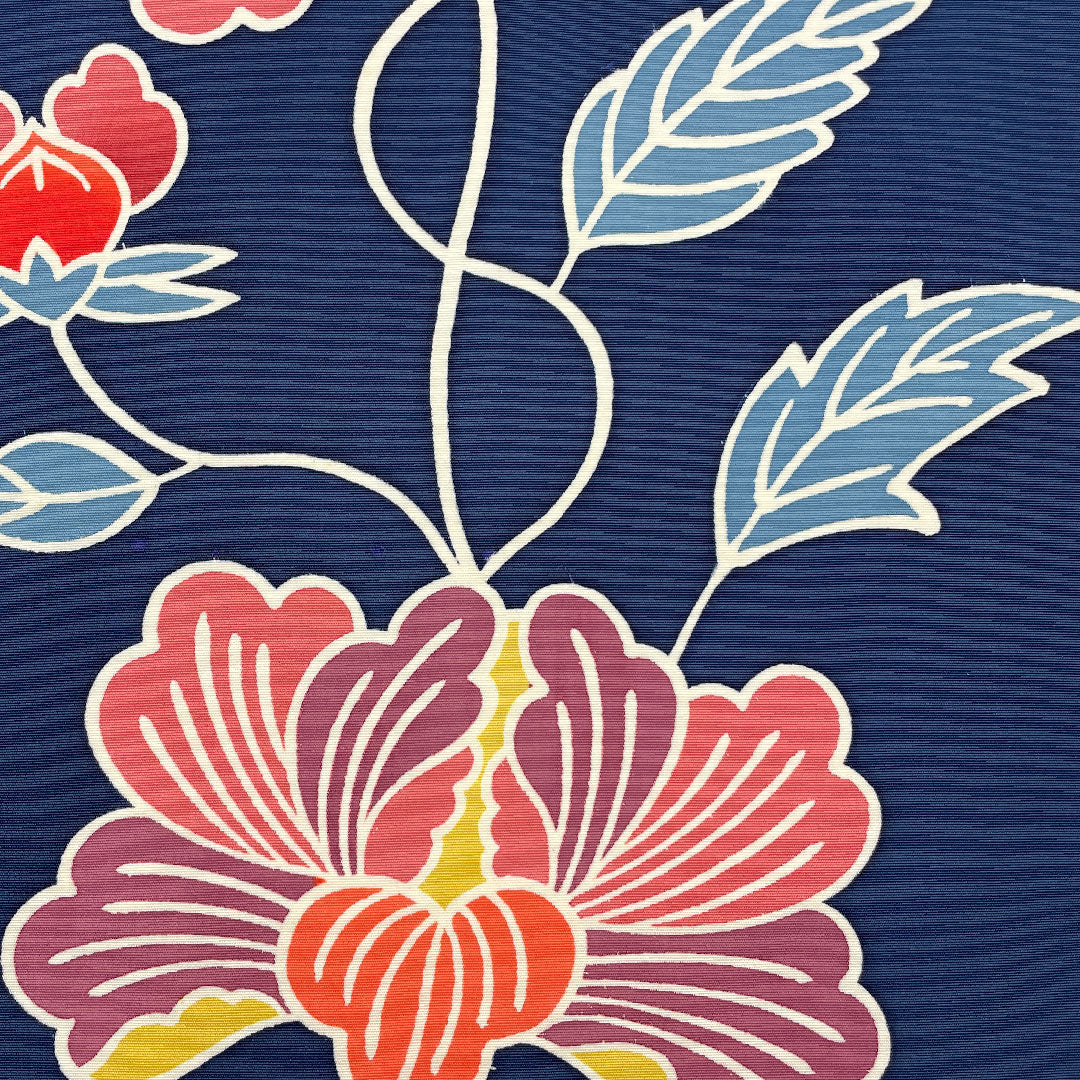名古屋帯 塩瀬 花唐草模様 帯丈358cm 正絹 Aランク 全通 カジュアル 紺系 1124000513318 名古屋仕立て