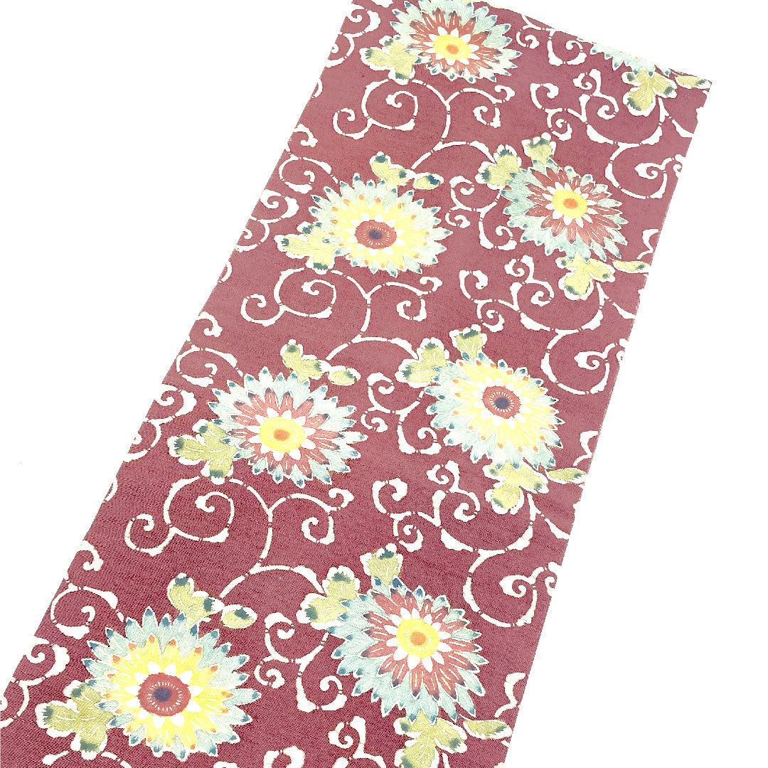 Nagoya obi with arabesque pattern and floral pattern, obi length 359.5cm, pure silk, S rank, six-pass, casual, purple, 1124000802320, Nagoya style