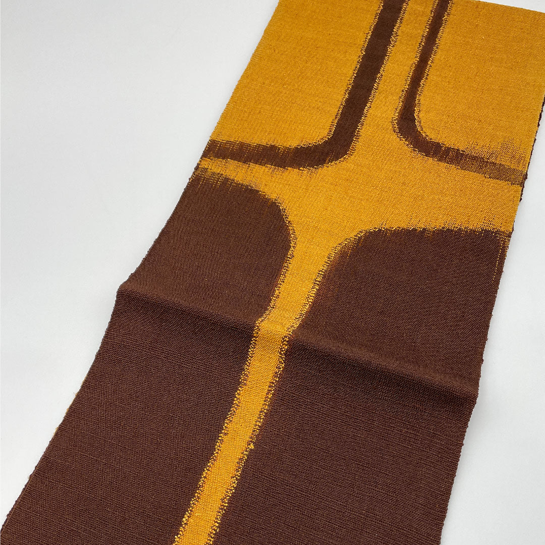 Nagoya Obi, Abstract Pattern, Tsumugi, Obi Length 365cm, Pure Silk, S Rank, Six-pass, Casual, Brown, 1124000232314, Matsuba Style