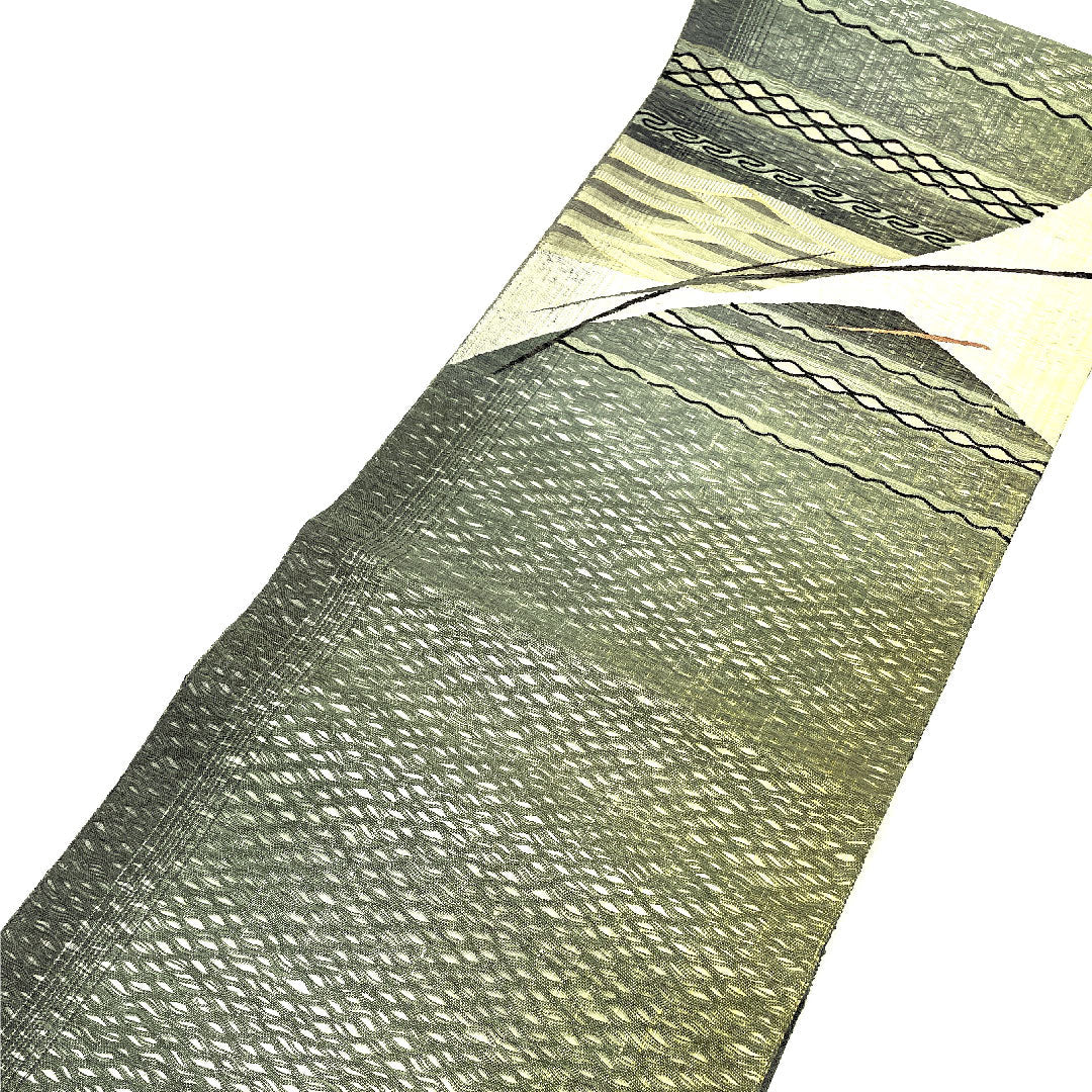 Fukuro Obi, scoop weave, wave, abstract pattern, obi length 454cm, pure silk, S rank, point pattern, casual, green, 1123001372419