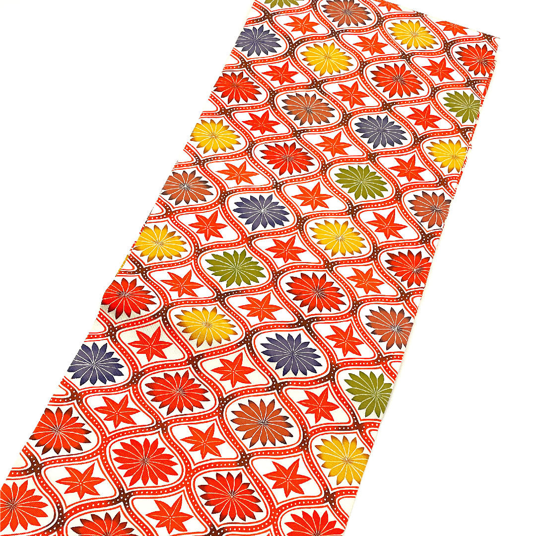 Nagoya obi, Tachiwaku, autumn leaves, abstract floral pattern, obi length 370cm, pure silk, S rank, point pattern, casual, vermilion, 1124000842316, Nagoya style