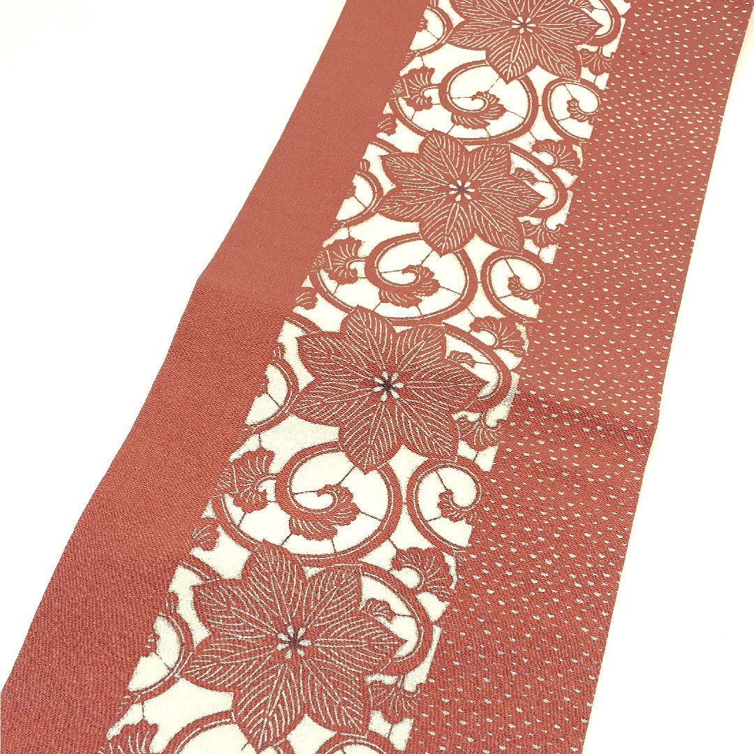 Nagoya obi, floral arabesque, stencil-dyed, striped, crepe, obi length 371cm, pure silk, S rank, full length, casual, pink, 1124000252313, Nagoya-made
