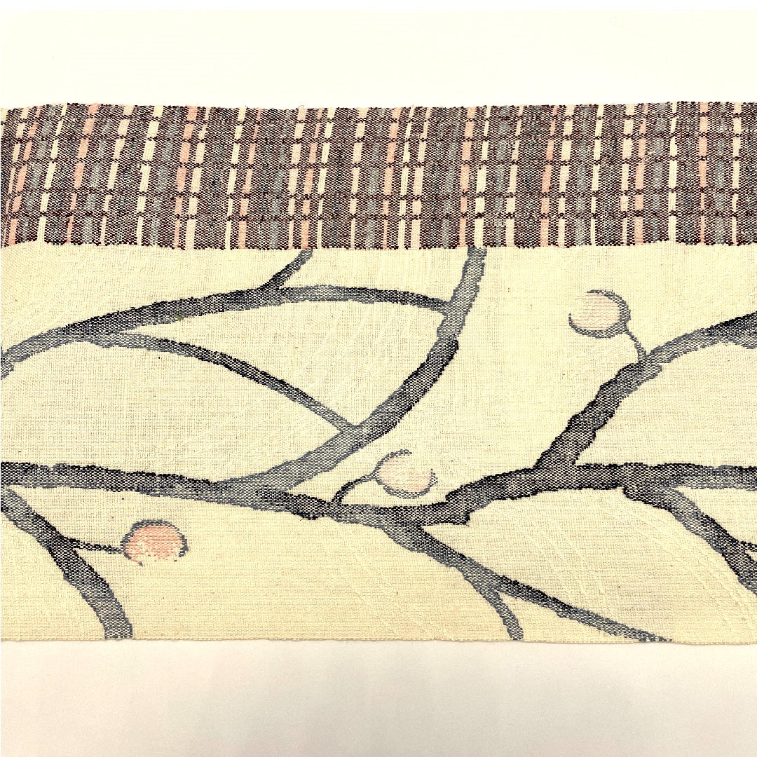 Nagoya obi, silk pongee, branch bud pattern, obi length 359cm, pure silk, S rank, six-pass, casual, cream color, 1124000272315, pine needle style