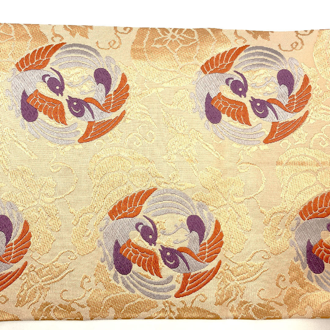 Nagoya obi, Living National Treasure Kitagawa Heiro, Honkaraori, Facing Birds, Length 367cm, Pure Silk, A Rank, Six-way, Casual, Pink, 1124001083313, Open-cut