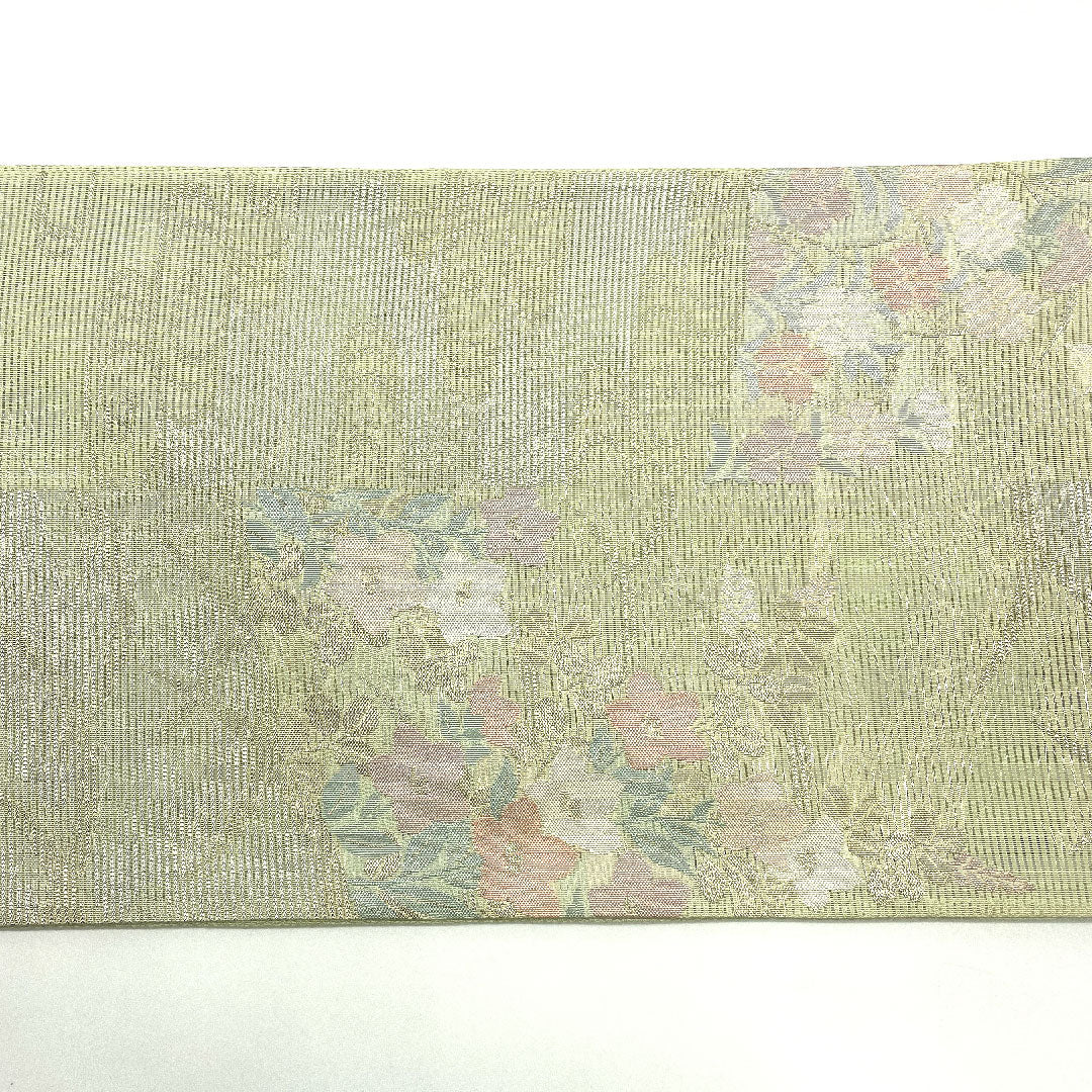 【未仕立】袋帯 正絹 Sランク 西陣まいづる 絽 夏帯 秋草 帯丈442cm 六通 フォーマル 緑系 1123002392319