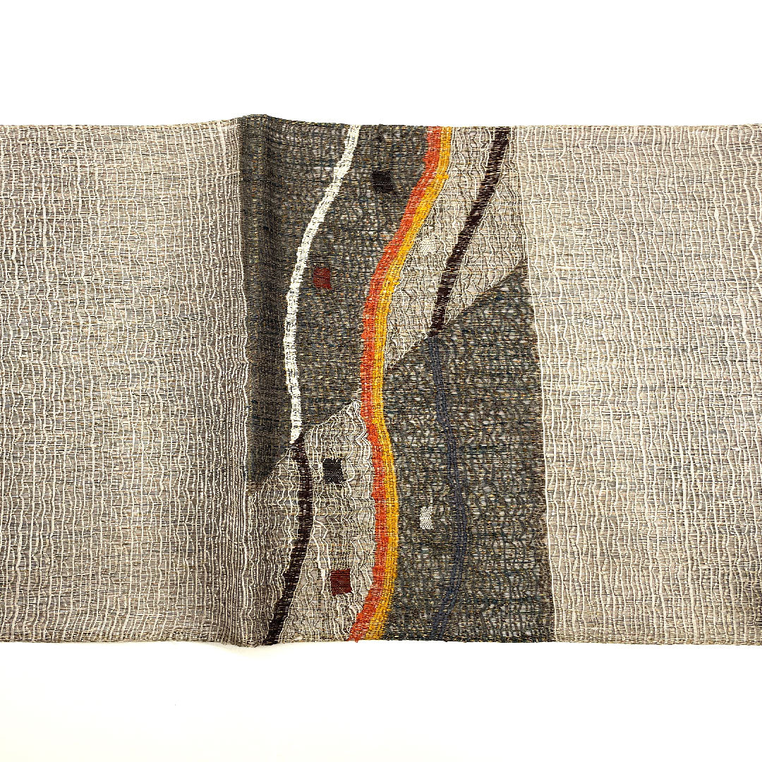 Fukuro Obi, scoop weave, geometric pattern, single layer, obi length 453cm, pure silk, S rank, point pattern, casual, gray, 1123001852422