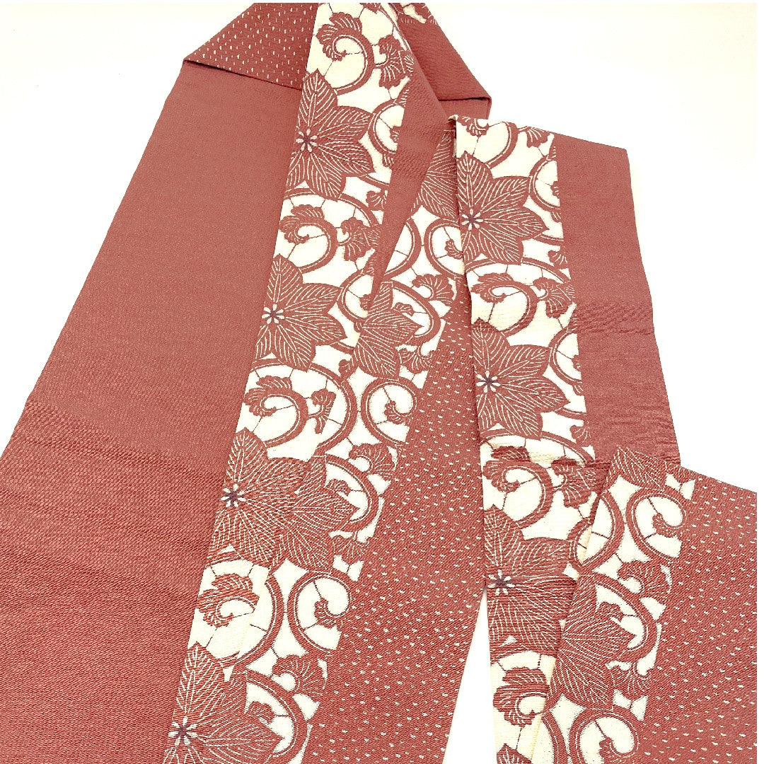 Nagoya obi, floral arabesque, stencil-dyed, striped, crepe, obi length 371cm, pure silk, S rank, full length, casual, pink, 1124000252313, Nagoya-made