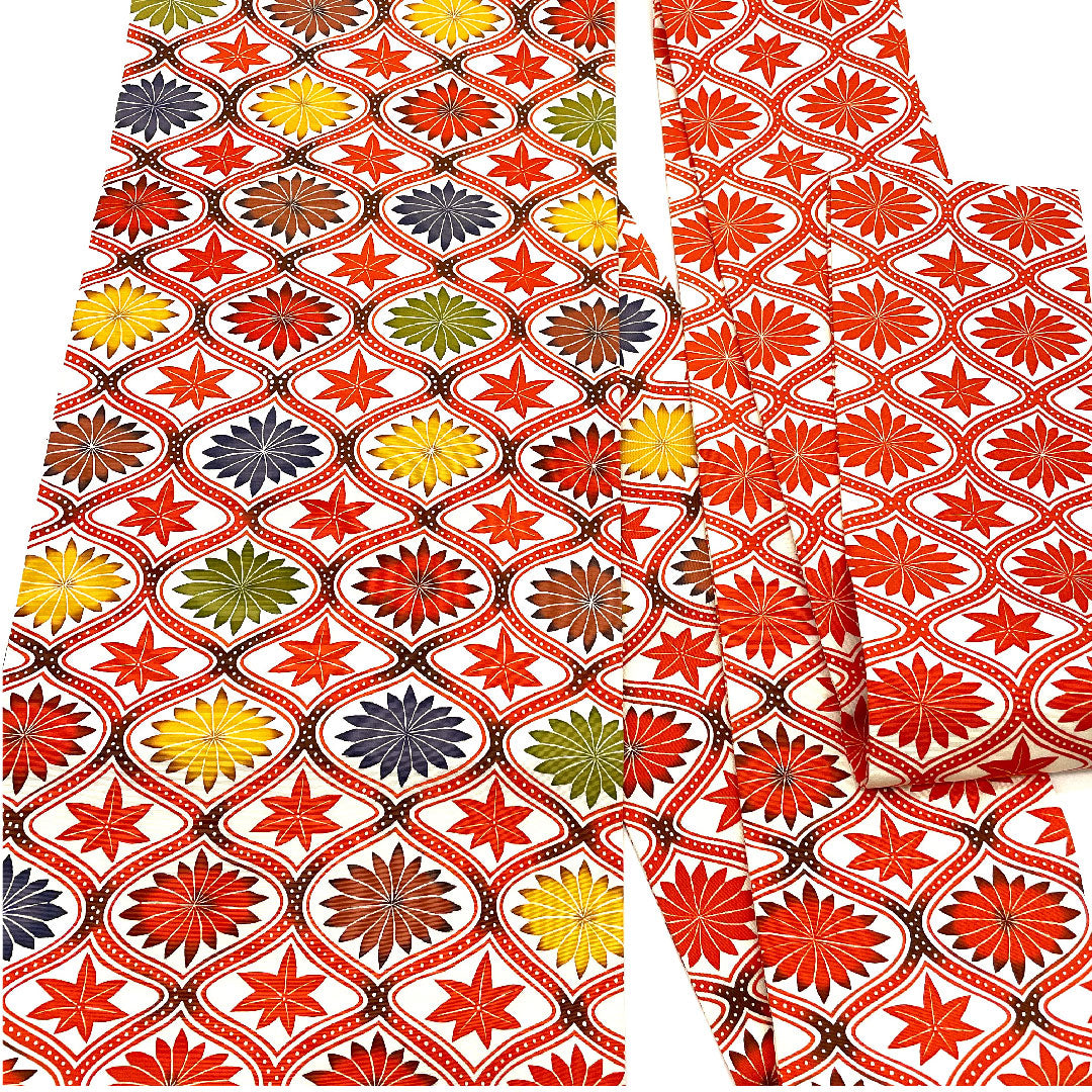 Nagoya obi, Tachiwaku, autumn leaves, abstract floral pattern, obi length 370cm, pure silk, S rank, point pattern, casual, vermilion, 1124000842316, Nagoya style