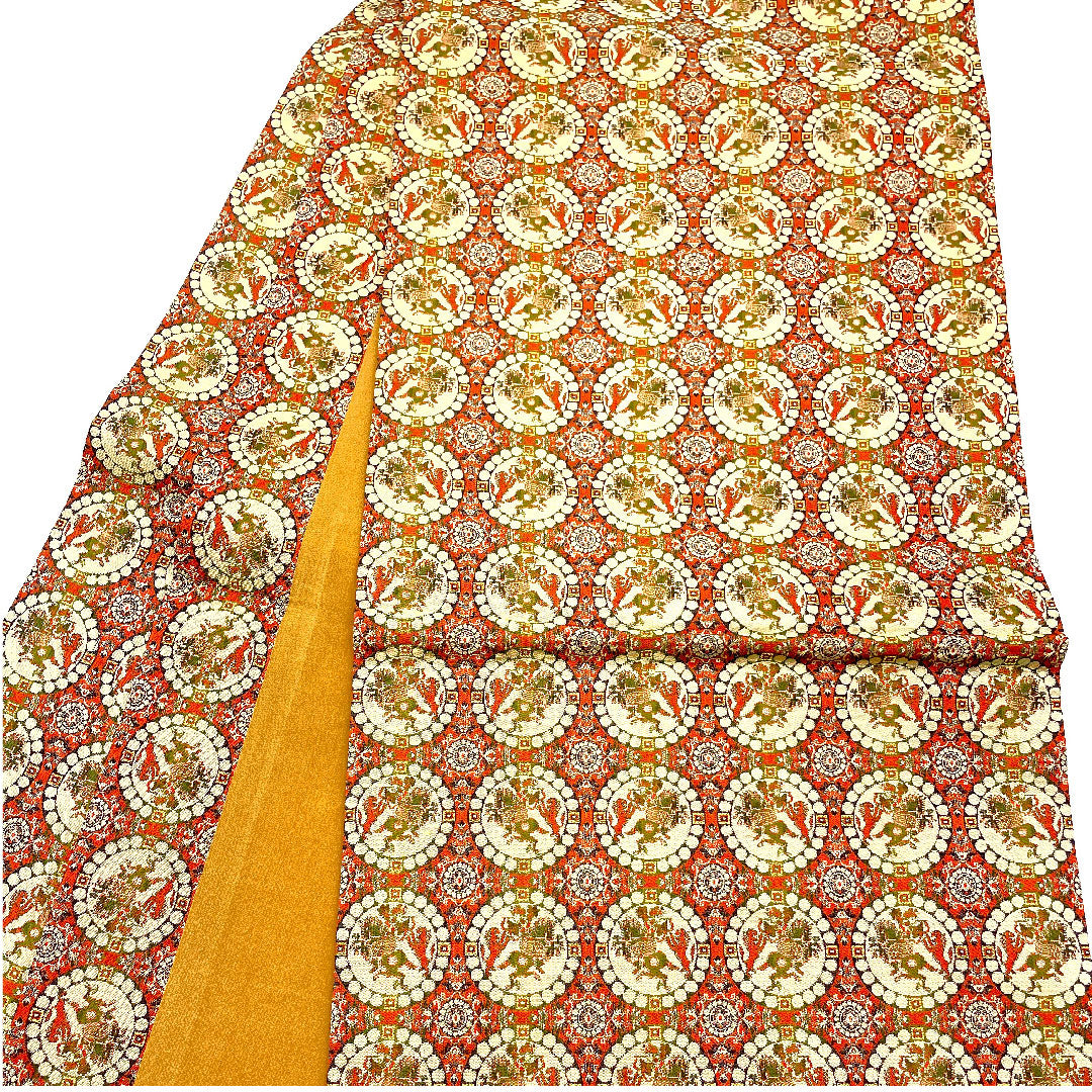 Nagoya obi, Tatsumura Art Textiles, Lion Hunting Pattern Nishiki, Length 359cm, Pure Silk, S Rank, Full Length, Casual, Brown, 1124001072314, Open-cut
