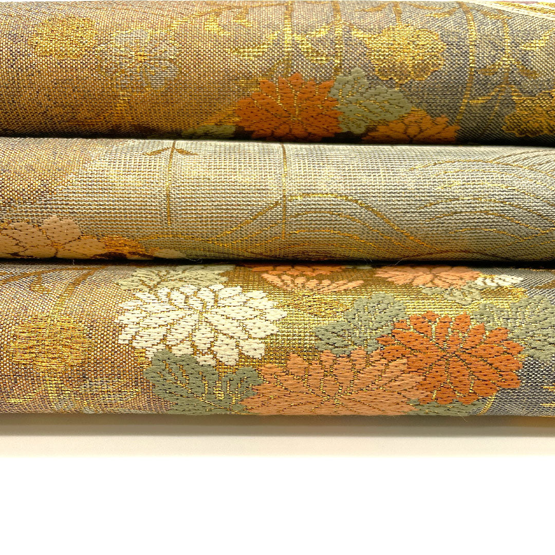 Fukuro Obi Long-tailed Bird Flower Obi Length 423cm Pure Silk S Rank Six-pass Formal Gold 1123002232321