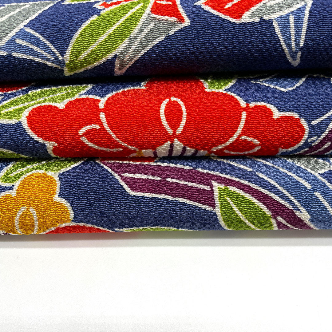 Nagoya Obi by Kuriyama Yoshisaburo, Bundled Noshi, Camellia, Crepe, Obi Length 369cm, Pure Silk, S Rank, Full Length, Casual, Navy Blue, 1124000372318, Nagoya Made