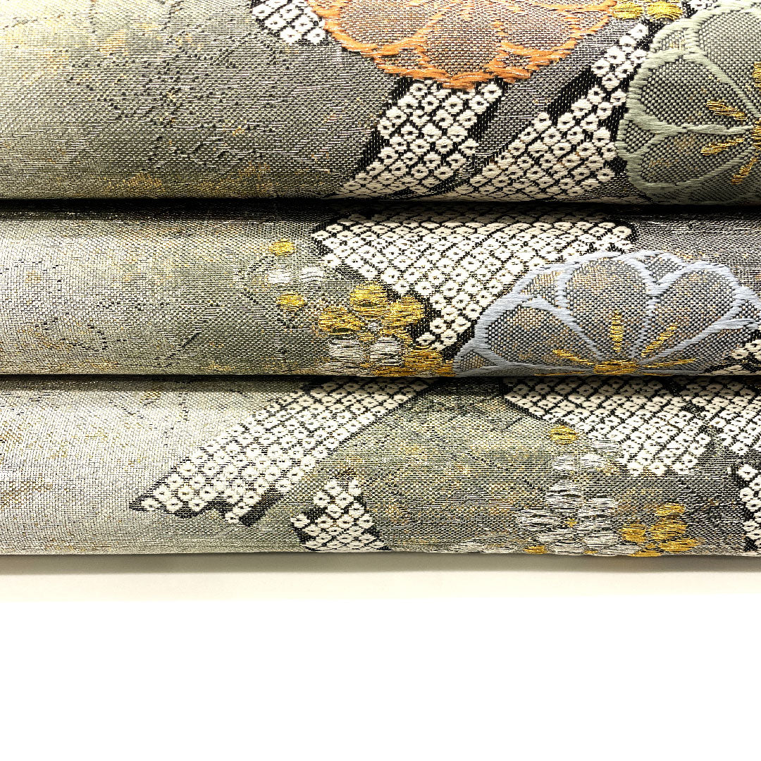 Fukuro Obi Flower Pattern Hikita Obi Length 437cm Pure Silk S Rank Six-way Formal Silver 1123001682322