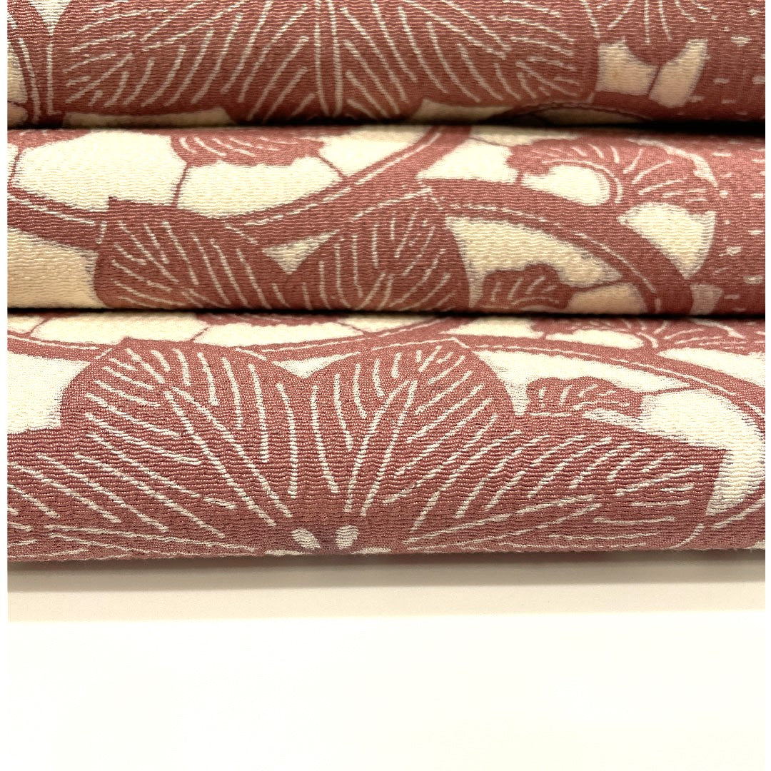 Nagoya obi, floral arabesque, stencil-dyed, striped, crepe, obi length 371cm, pure silk, S rank, full length, casual, pink, 1124000252313, Nagoya-made