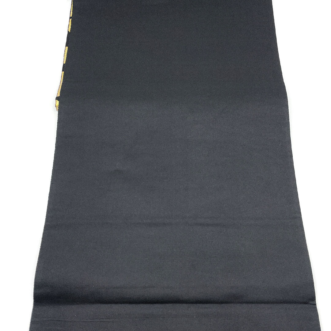 Fukuro Obi (Japanese traditional sash), made of Juraku, with glittering gold leaf, flowers and cherry blossoms, obi length 440cm, pure silk, S rank, six-pass, semi-formal, black, 1123003242310