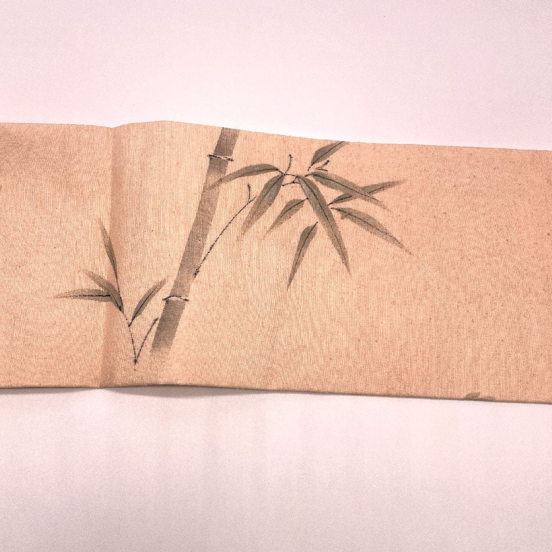 Nagoya obi with certificate, authentic Yuki Tsumugi, handwritten, floral, bamboo, obi length 376cm, pure silk, S rank, point pattern, casual, vermilion, 1124000412316, Nagoya tailoring