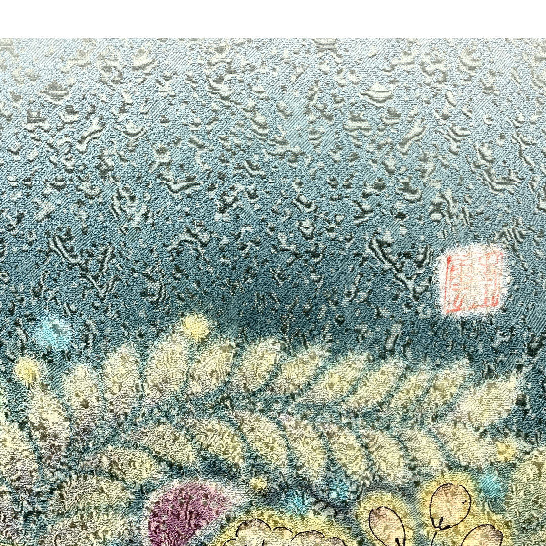 Fukuro Obi, Artist's Work, Gold Thread, Tsujigahana, Length 456cm, Pure Silk, S Rank, Point Pattern, Formal, Green, 1123001352419