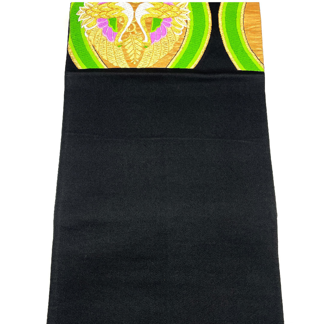 Fukuro Obi, Tachiwaku, Pine, Bird, Length 423cm, Pure Silk, S Rank, Six-pass, Formal, Black, 1123002072310