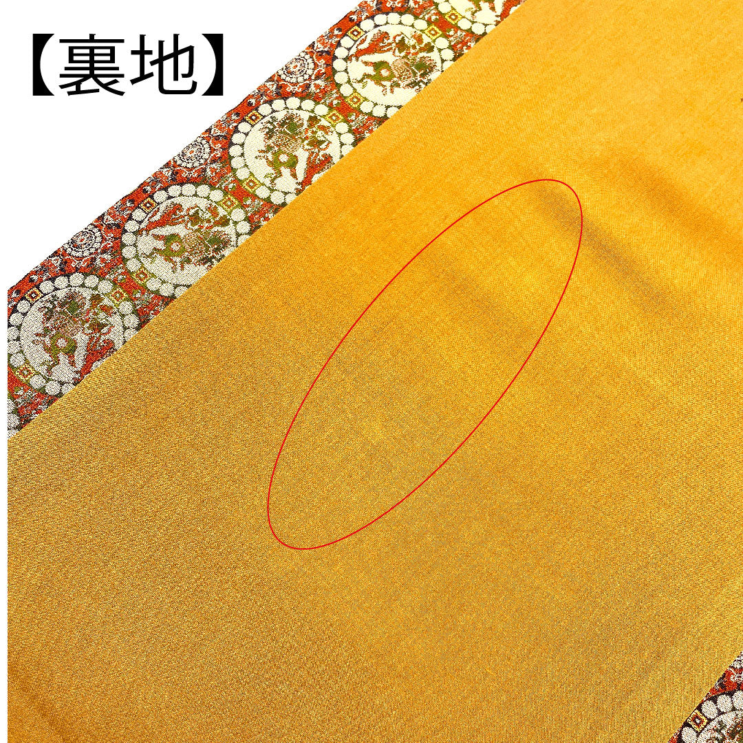 Nagoya obi, Tatsumura Art Textiles, Lion Hunting Pattern Nishiki, Length 359cm, Pure Silk, S Rank, Full Length, Casual, Brown, 1124001072314, Open-cut