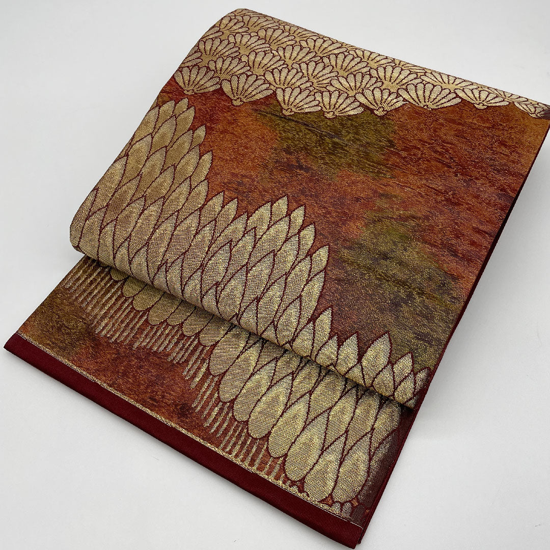 Fukuro Obi Landscape Painting Hikigaku Length 417cm Pure Silk S Rank Six-way Formal Brown 1123000902314