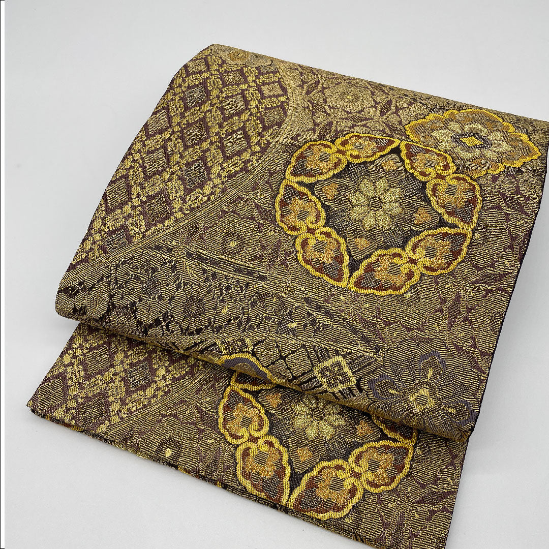 Fukuro Obi Wanaori Shosoin Pattern Obi Length 436cm Pure Silk S Rank Six-pass Semi-formal Gold 1123000682321