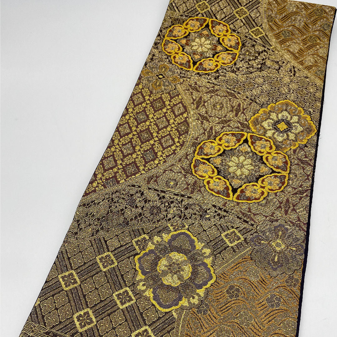 Fukuro Obi Wanaori Shosoin Pattern Obi Length 436cm Pure Silk S Rank Six-pass Semi-formal Gold 1123000682321