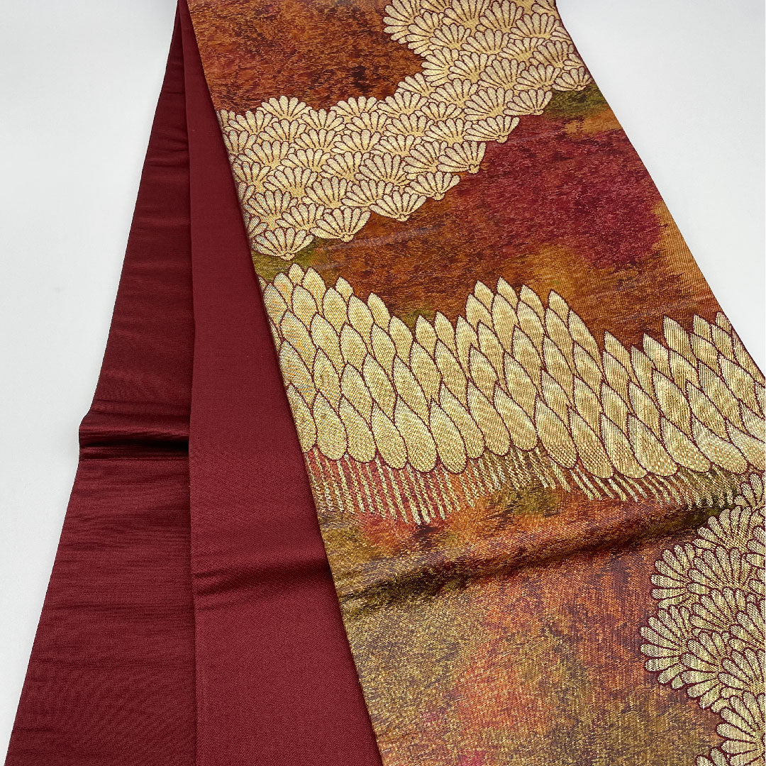 Fukuro Obi Landscape Painting Hikigaku Length 417cm Pure Silk S Rank Six-way Formal Brown 1123000902314