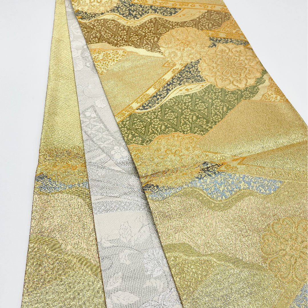 袋帯 正倉院文様 束熨斗 華文 帯丈436cm 正絹 Bランク 六通 フォーマル 金系 1123001164321