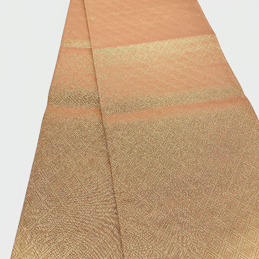 Fukuro Obi, Vermilion and Gold Young Pine Pattern, Diamond Pattern, Length 455cm, Pure Silk, A Rank, Six-way, Formal, Pink, 1123001153413