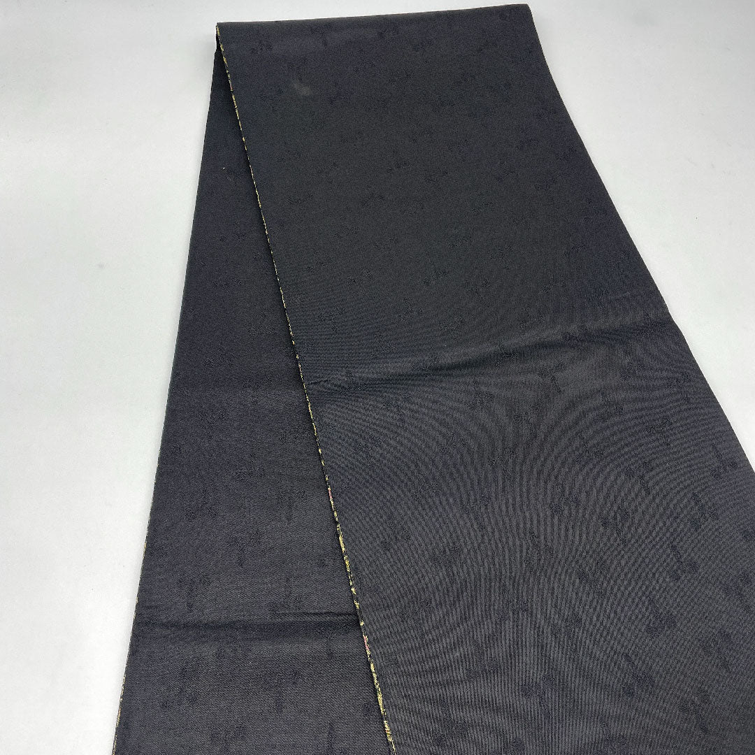 袋帯 唐花文様 帯丈448cm 正絹 Sランク 全通 セミフォーマル 黒系 1123000782310