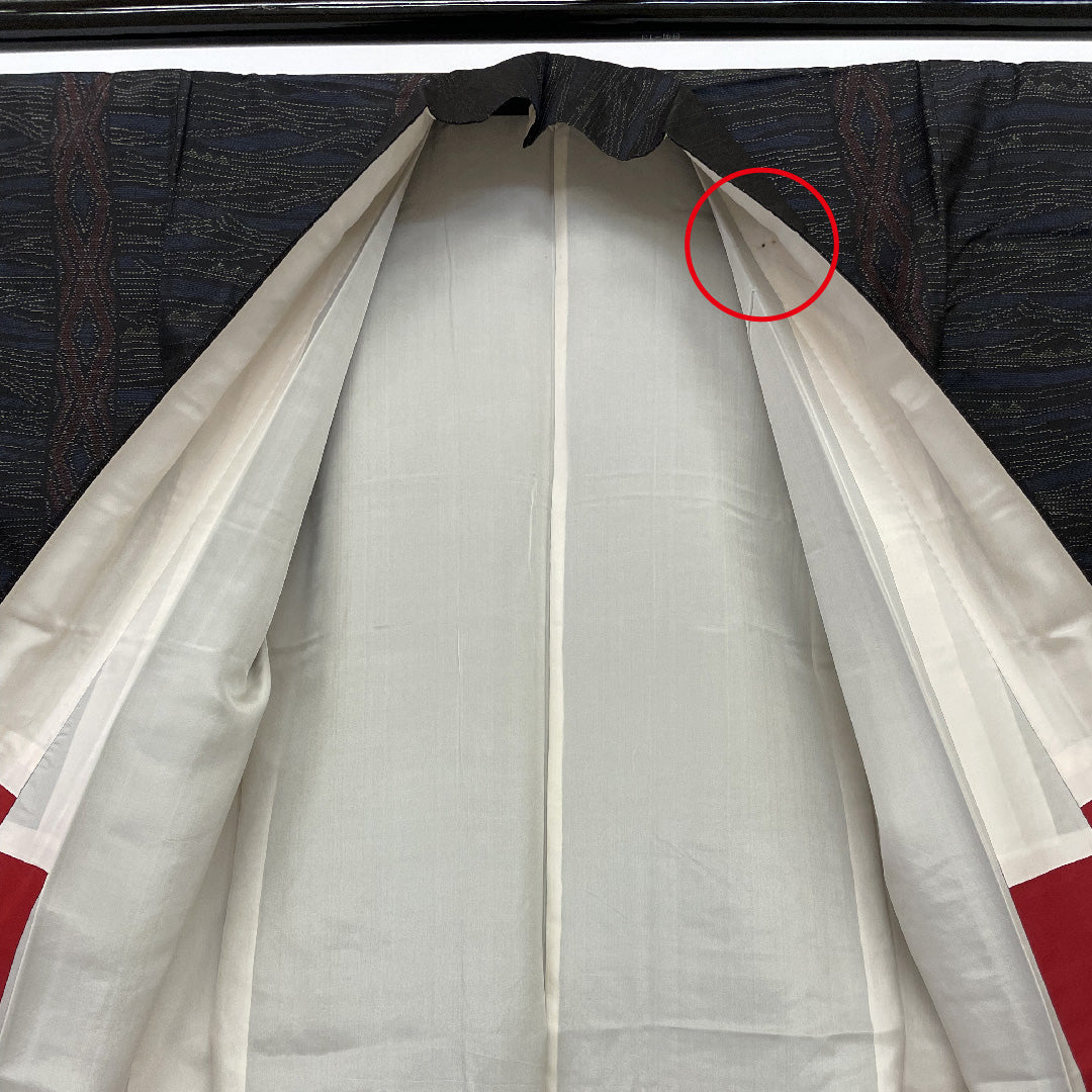 村山大島紬 身丈153cm 裄丈60cm 幾何学 正絹 美品 袷 ブラック 1116000062210