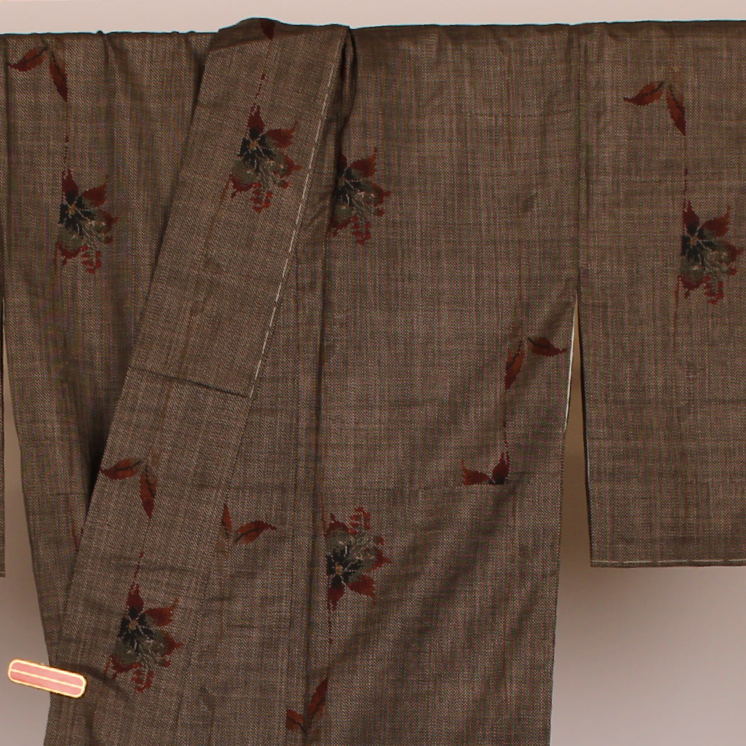 Oshima Tsumugi Length 160cm Sleeve length 66cm Original Pure silk Excellent condition Awase Brown 1116000172314