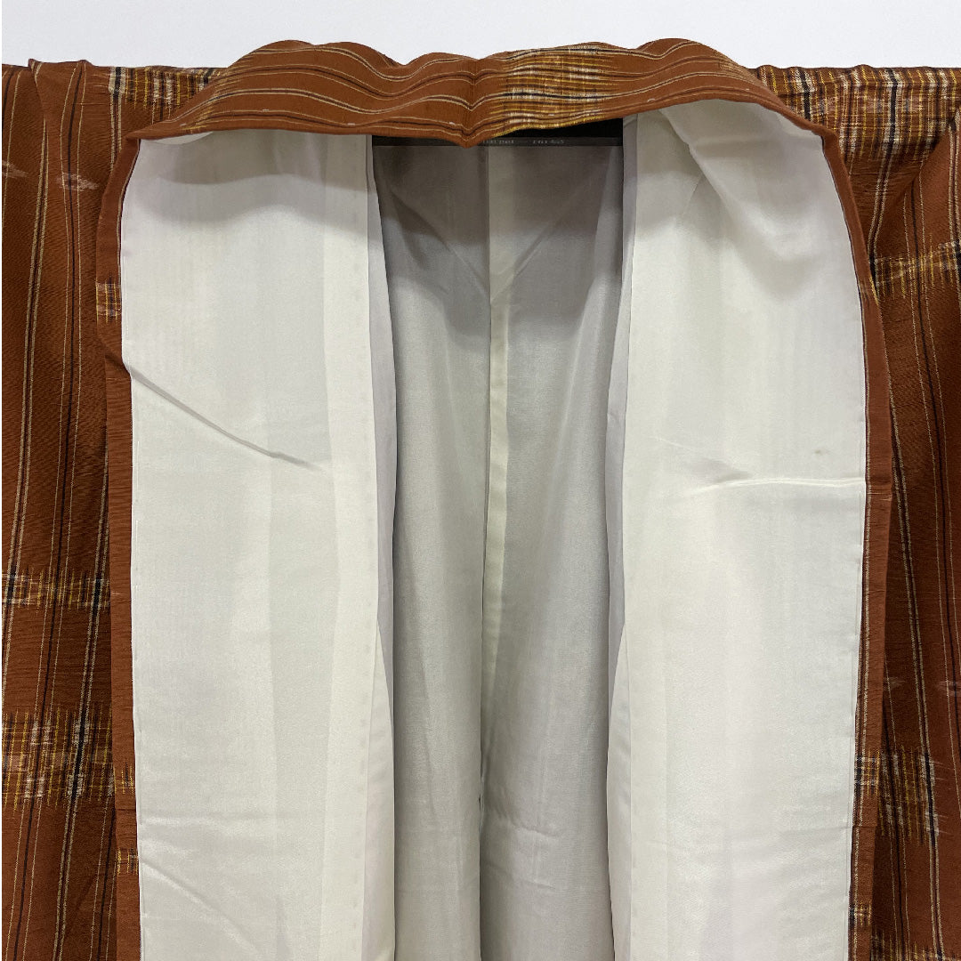 紬 正絹 身丈162cm 裄丈65cm 縞 Bランク 袷 茶系 1116000264414
