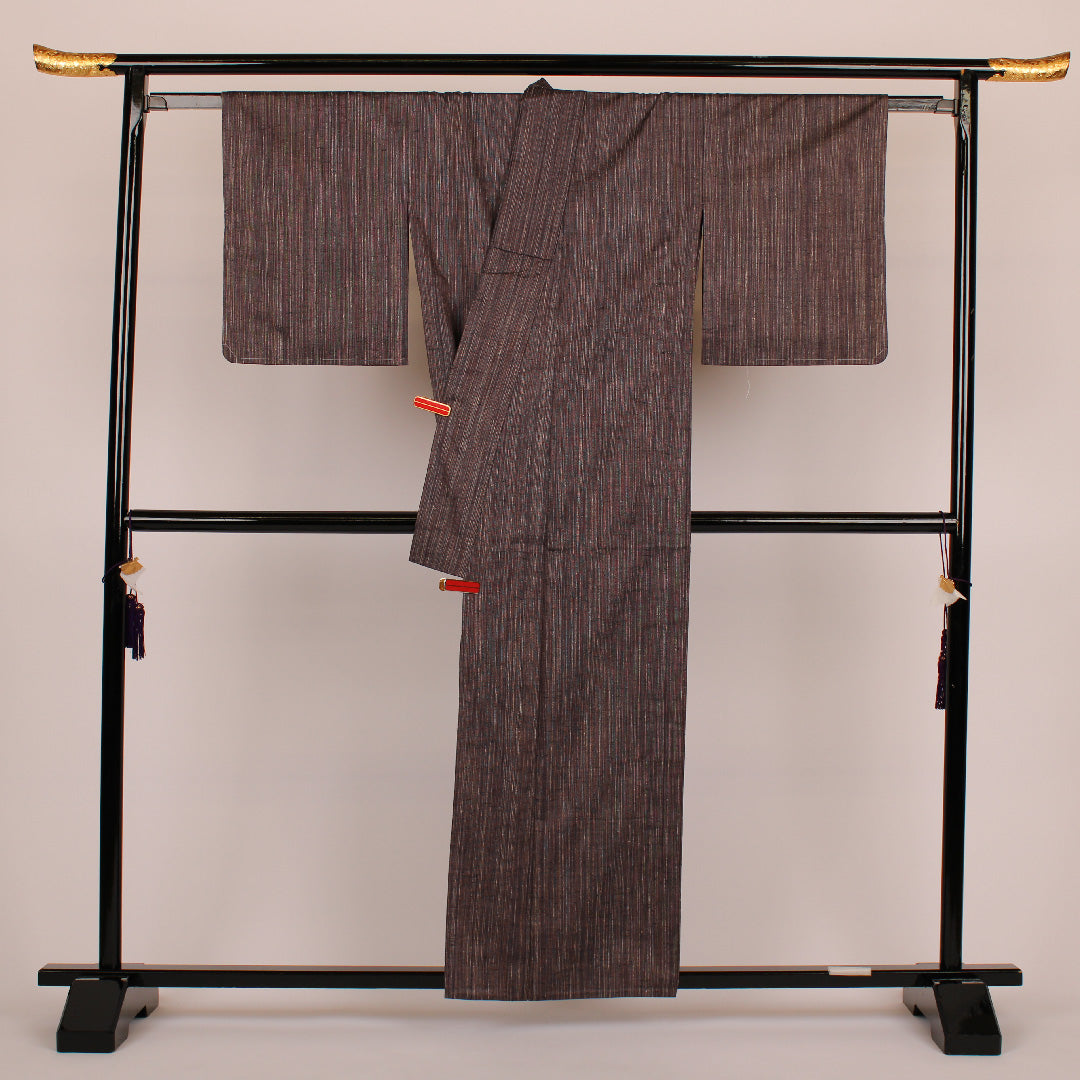 紬 身丈159.5cm 裄丈64cm 縞 正絹 Sランク 単衣 グレー 1116000232320