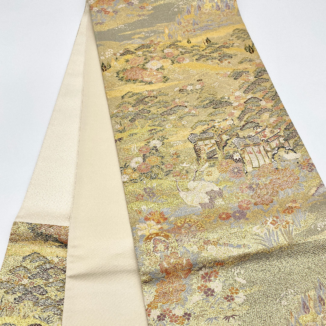 Fukuro Obi, Length 440cm, Pure Silk, S Rank, Six-way, Formal, Gold, 1123000382321