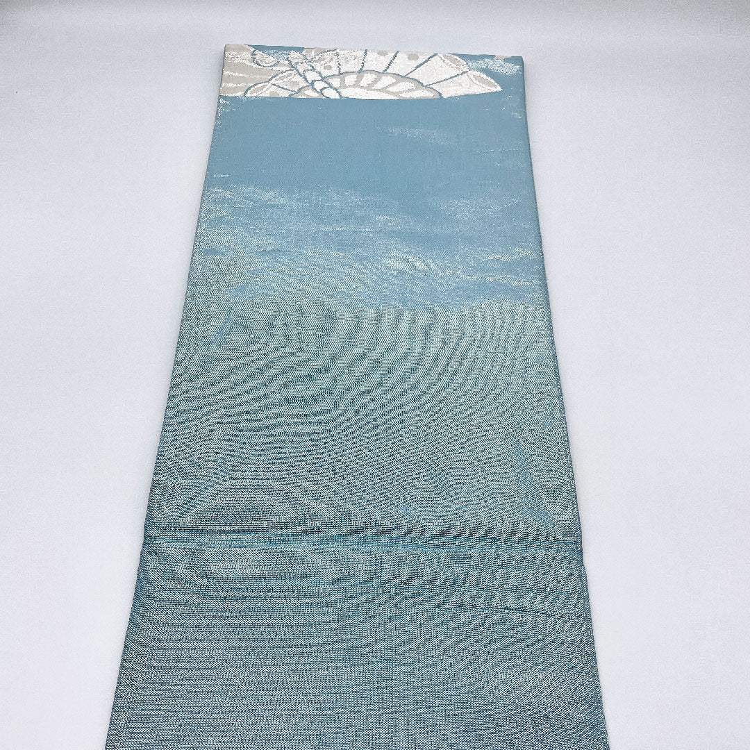 [Unfinished] Fukuro obi, silk, Rank A, length 412cm, Rokutsu pattern, semi-formal, blue系, 1123000493317