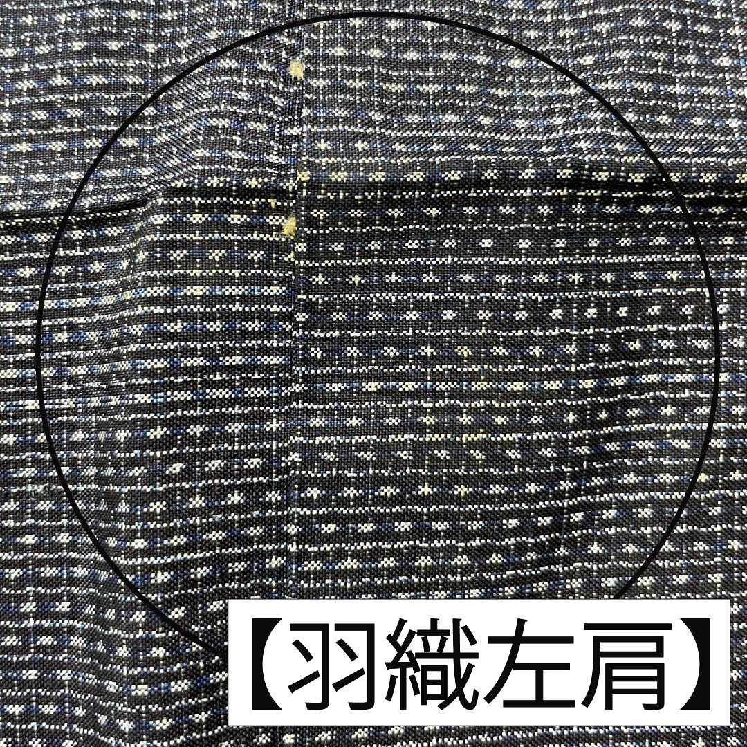 男物 正絹 Bランク 身丈140cm 裄丈65cm 青褐色（あおかちいろ） 横双絣 大島紬 アンサンブル 袷 紺系 1119001364418