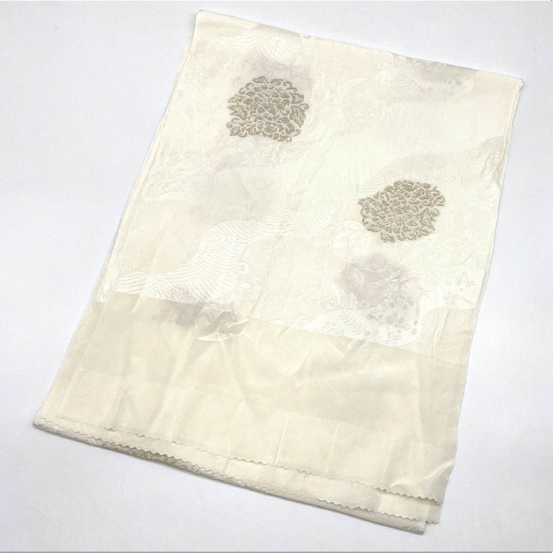 帯揚げ 正絹 Sランク フォーマル 乳白色（にゅうはくしょく） 道長取り 抽象模様 留袖用 長さ約163cm 幅約28.5cm 白系 1136004662911
