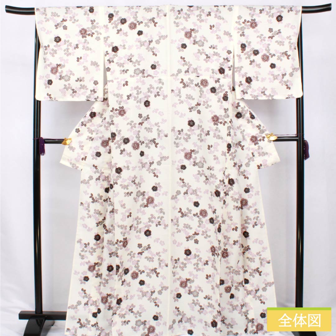 Washable, milky white kimono with a floral pattern, polyester, small pattern, S rank, length 166.5cm, sleeve length 67cm, single layer, white, product number 1115006992511