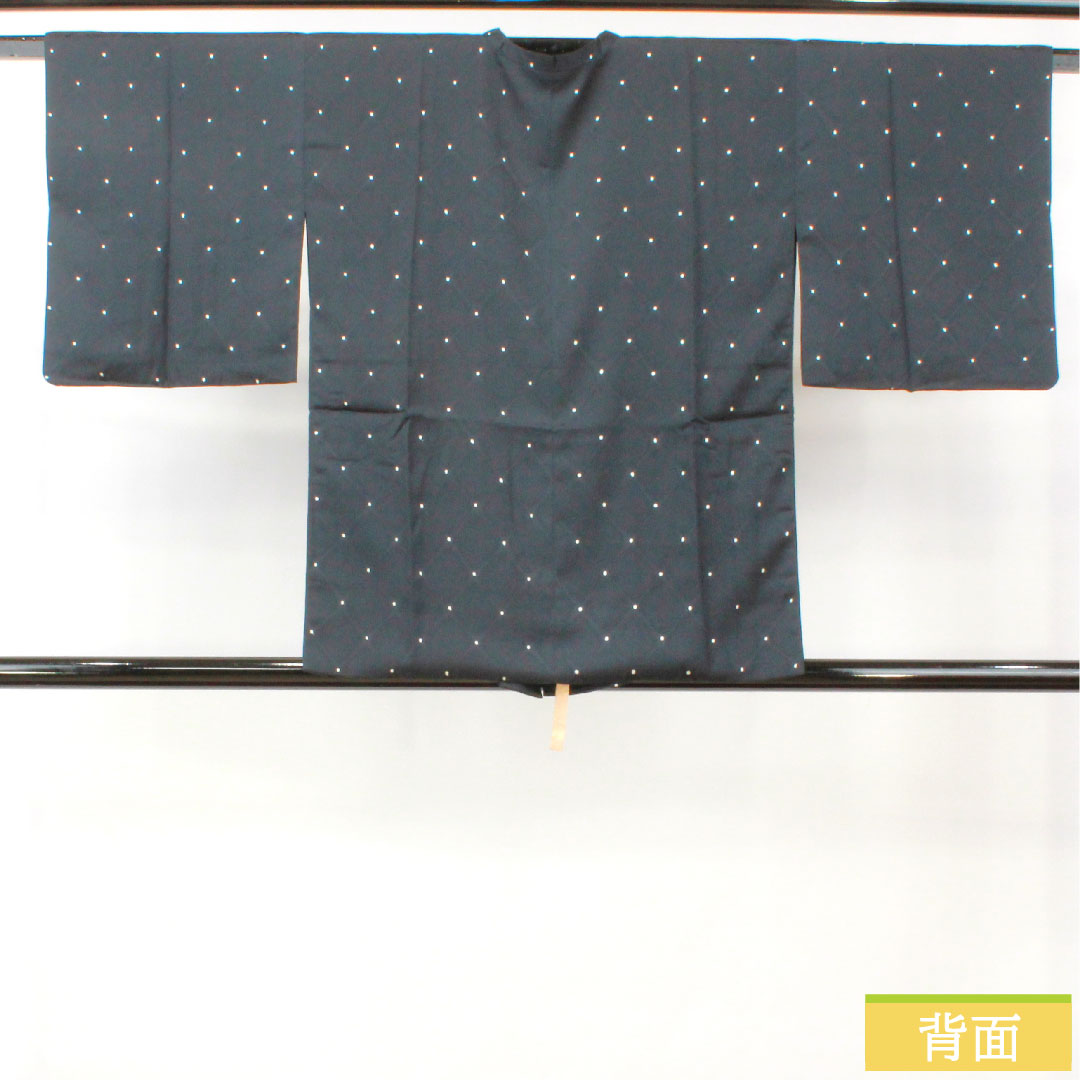 Michiyuki coat, pure silk, length 77.5cm, sleeve length 64cm, geometric pattern, B rank, lined, black, 1117001104910