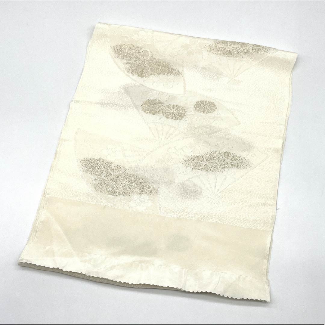 Obiage Silk S Rank Formal Milky White Fan-shaped Flower For Kurotomesode Length approx. 164cm Width approx. 29.5cm White color 1136004622911