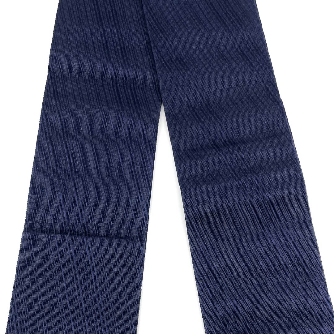 (Unmade) Kaku-obi (cotton sash) in navy blue with diagonal lines, obi length 392cm, width 10cm, rank S, navy blue, 1134000452918