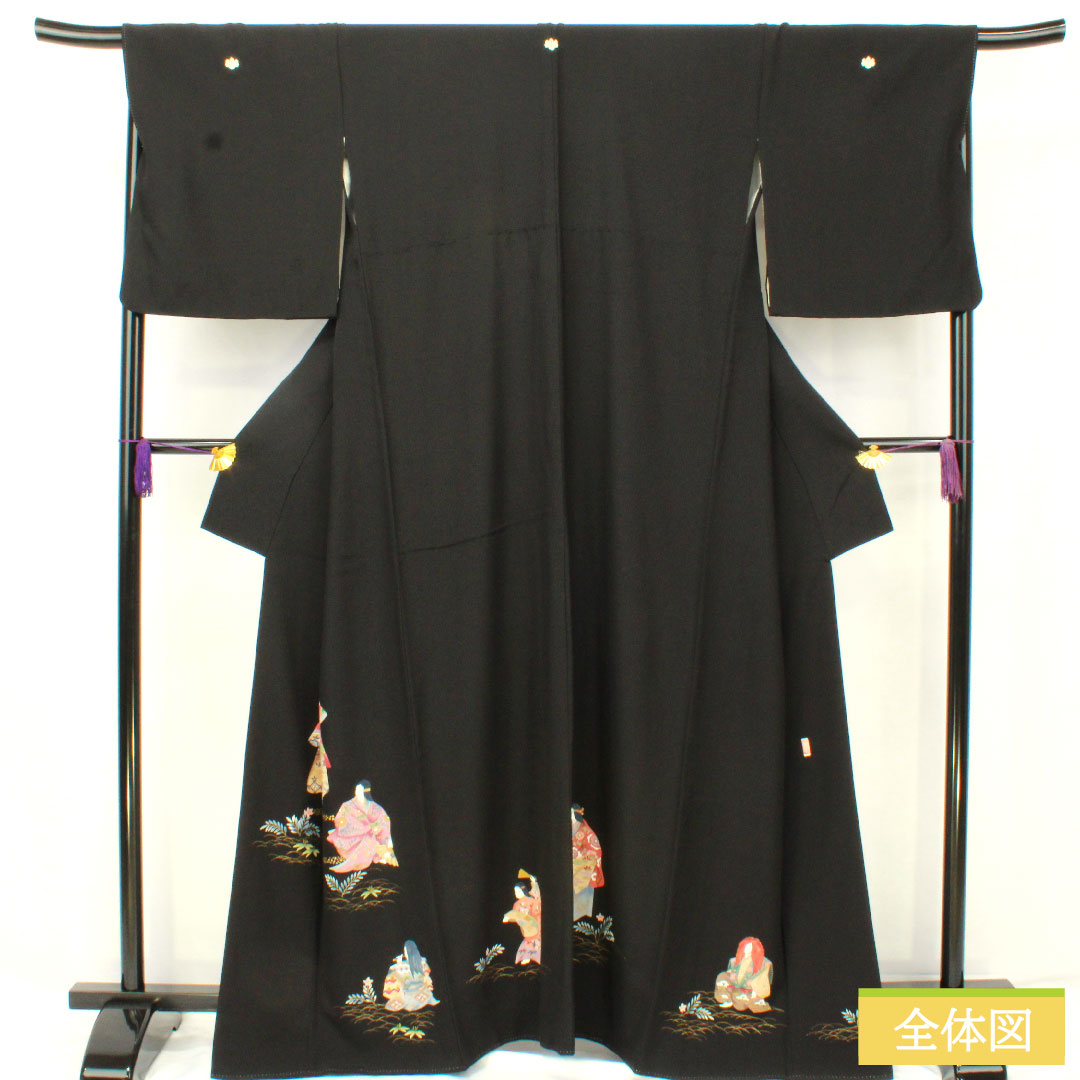 黒留袖 正絹 身丈164cm 裄丈69cm 袷 作家物 京友禅 時代人物 五つ紋 五三桐 Aランク 黒系 1111001463410