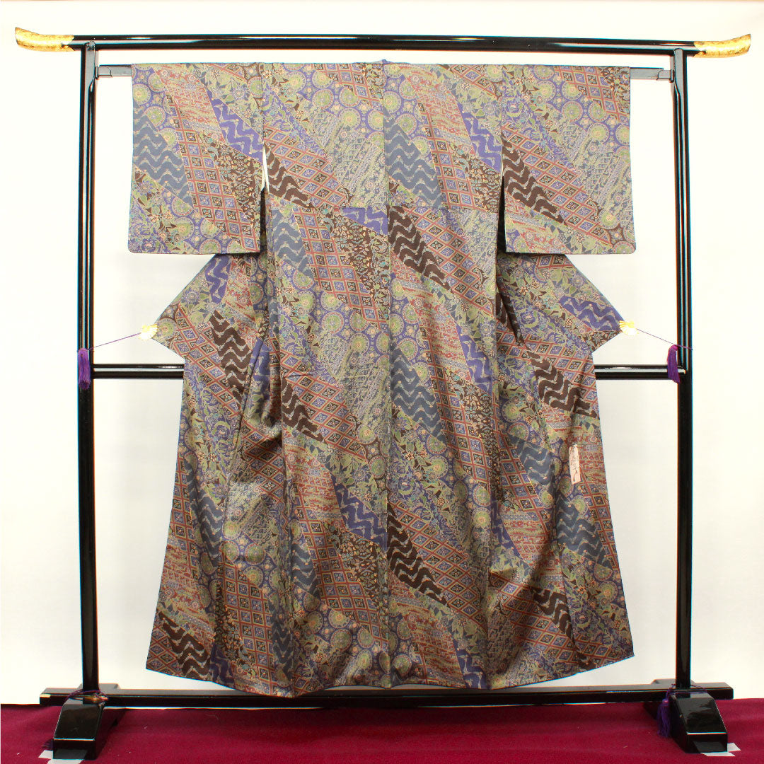 Komon, Length 153cm, Sleeve length 61.5cm, Awase, Saito Sansai, Sarasa pattern, Pure silk, S rank, Gradation, 1115002892299