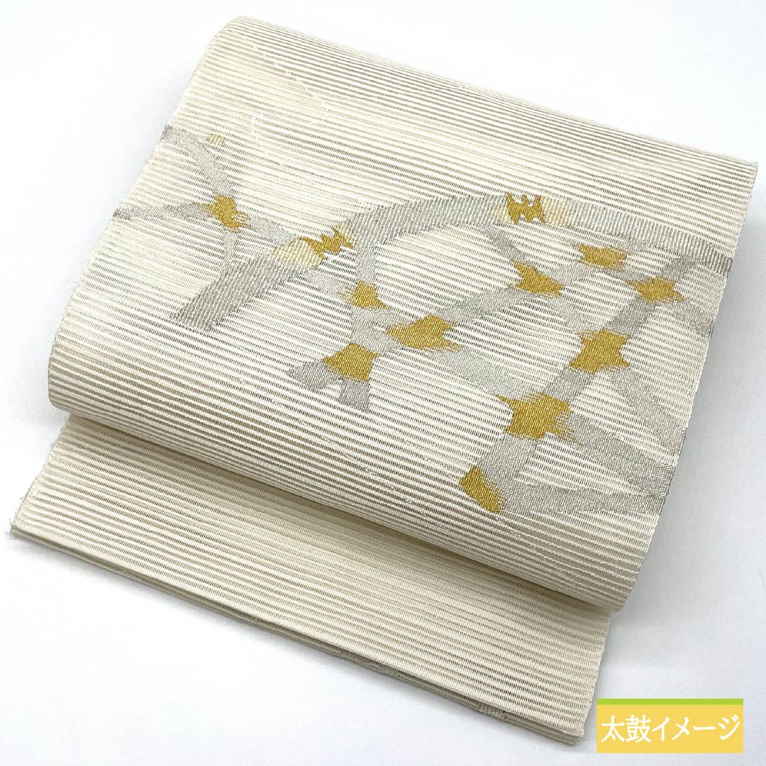Nagoya obi, pure silk, off-white, summer obi, bamboo fence, hidden placket, obi length 370cm, S rank, point pattern, formal, cream, 1124008322315, pine needle style