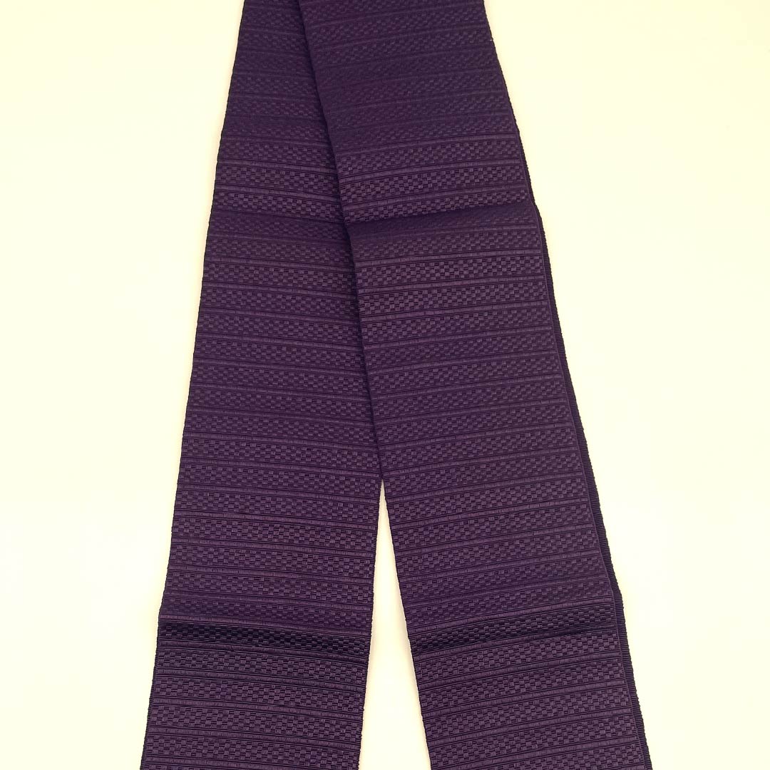 Polyester S-Rank Obi, Nasukon (Eggplant Navy Blue) with Horizontal Stripes, Kosugi Orimono, Length 408cm, Width 11cm, Purple, Item Number 1134000512920