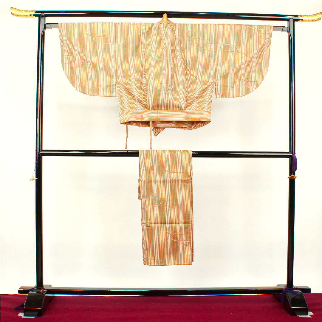 小紋 身丈157cm 裄丈63cm 袷  猟虎色 二部式 竹  ポリ Sランク 茶系 1115002762114