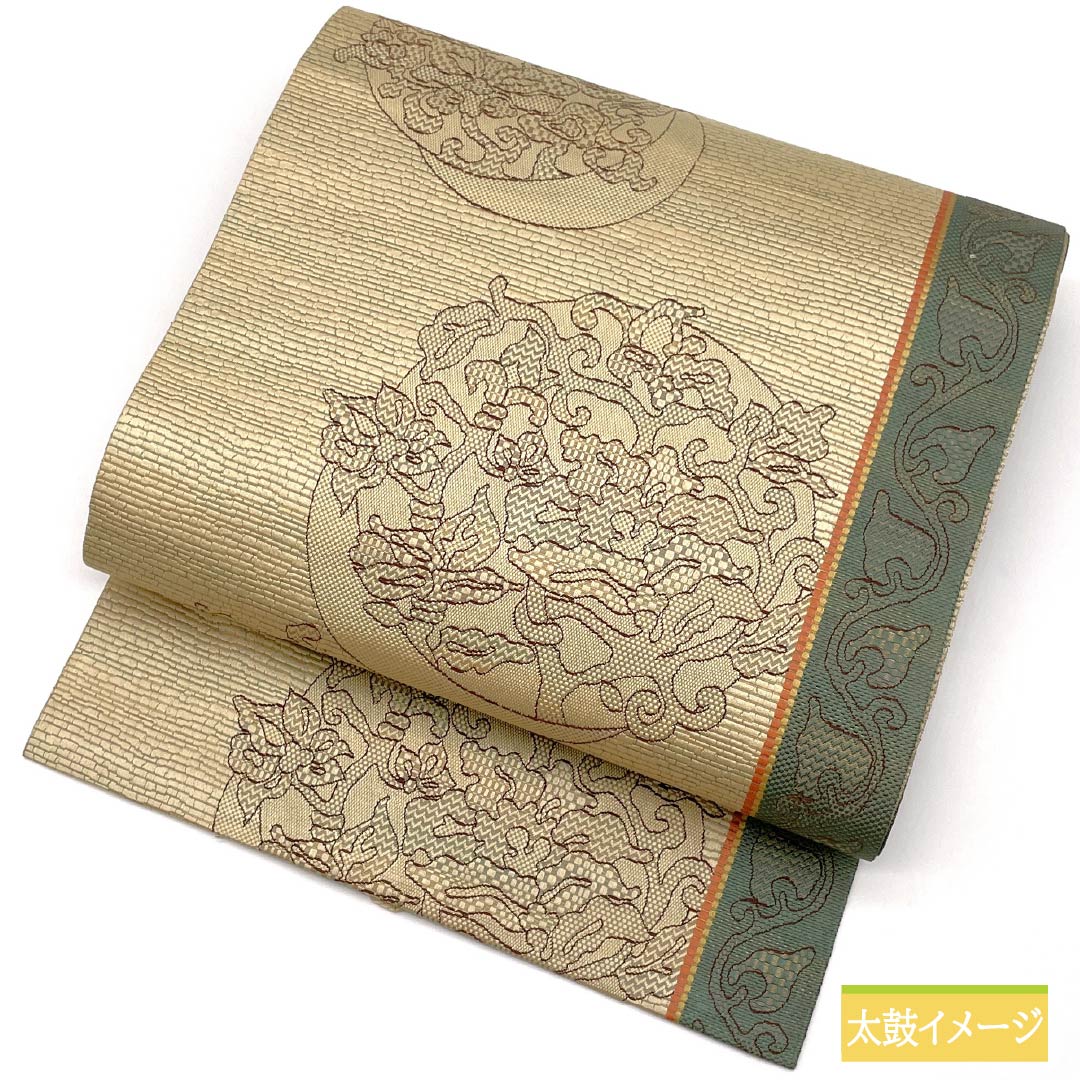 名古屋帯 東京白茶色（とうきょうしらちゃいろ） 抽象花模様 帯丈350cm 正絹 Sランク 六通 カジュアル ベージュ系 1124008012325 名古屋仕立て