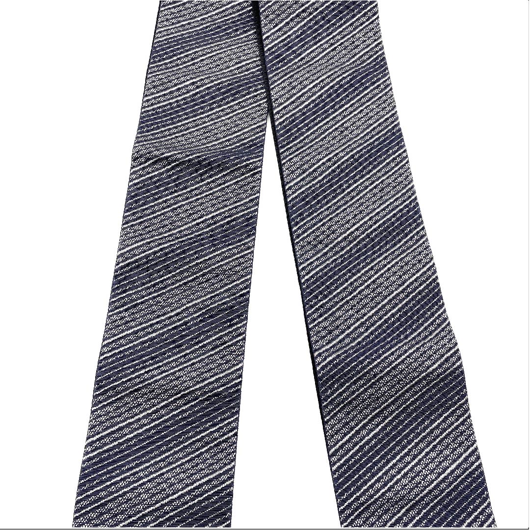 Kaku-obi (sash) made of polyester in navy blue with geometric patterns, unused, obi length 394cm, width 10.5cm, new rank, navy blue, 1134000171918