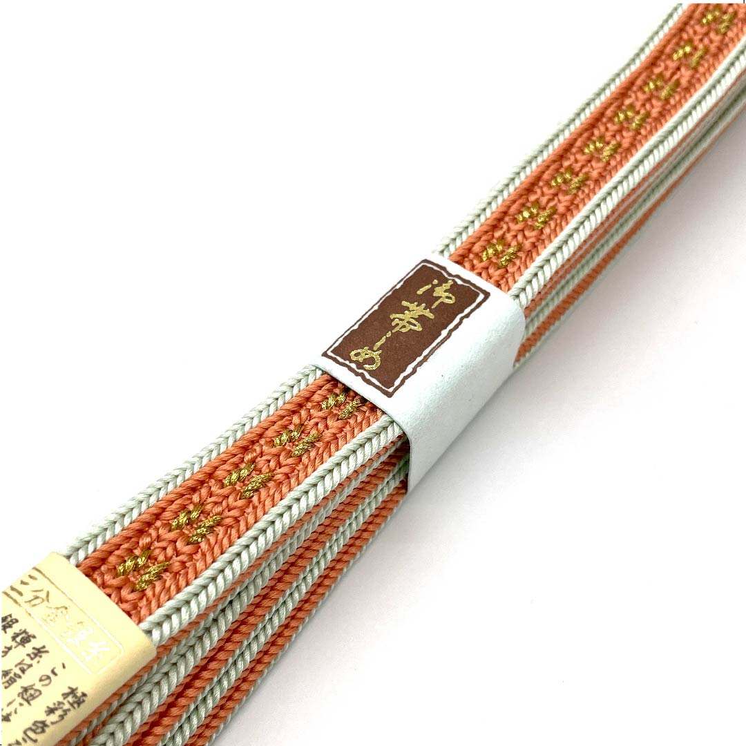 (New old stock) Silk obi-jime, quarter-length cord, gold and red (chinhon-iro), made with brilliantly colored three-quarter gold and silver thread, new old stock, length approx. 159cm, width approx. 1.7cm, semi-formal, S rank, orange, 1135002702326